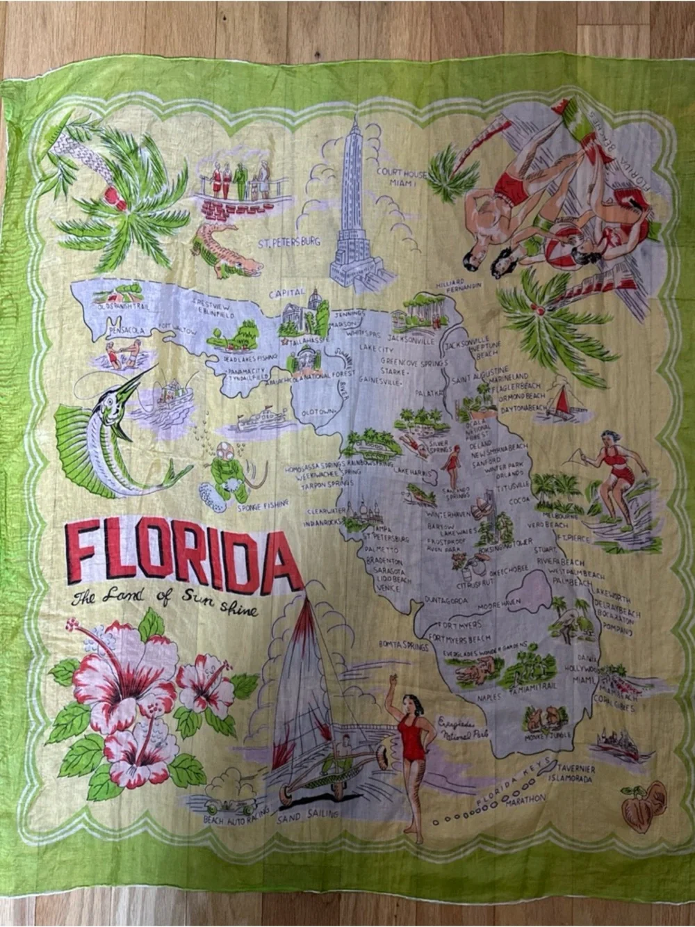 VINTAGE 50'S SILK FLORIDA MAP SCARF